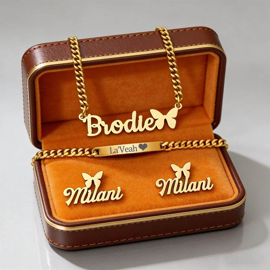 Men'S Fashion Jewelry Bracelets - Acheerup Personalized Name Necklace Bracelet Earrings