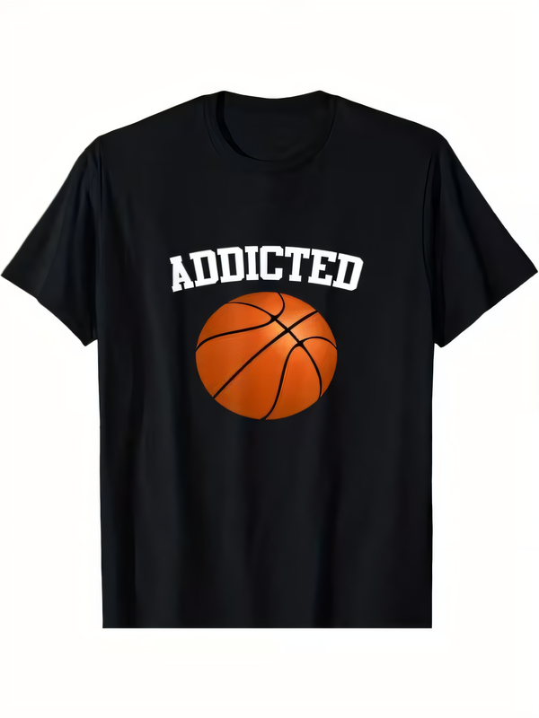 Men'S Fashion Oversized T Shirt - Basketball Addicted Graphic Print T-Shirt Men