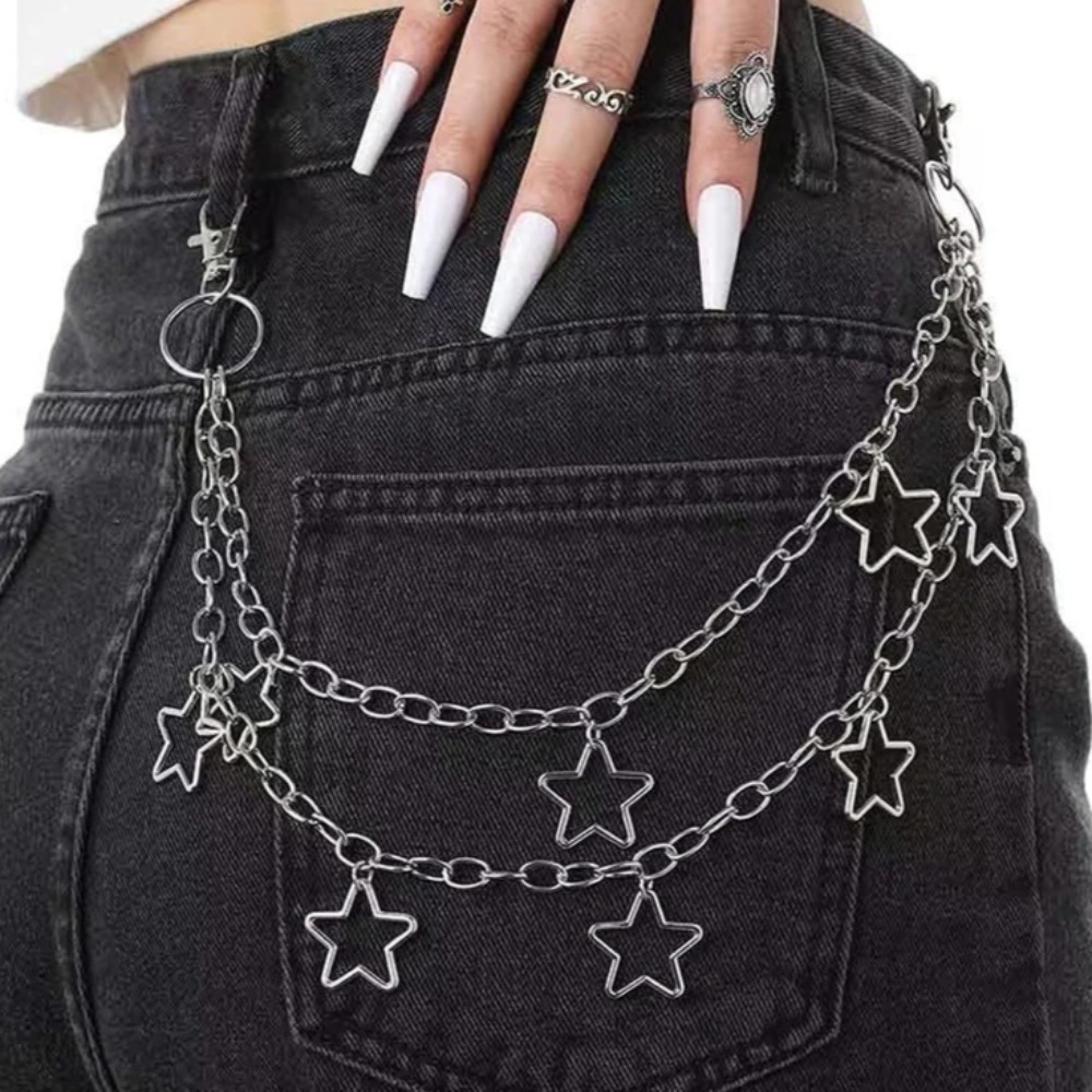 Jeans Pants Fashion Men - Punk Star Double Layer Waist Chain
