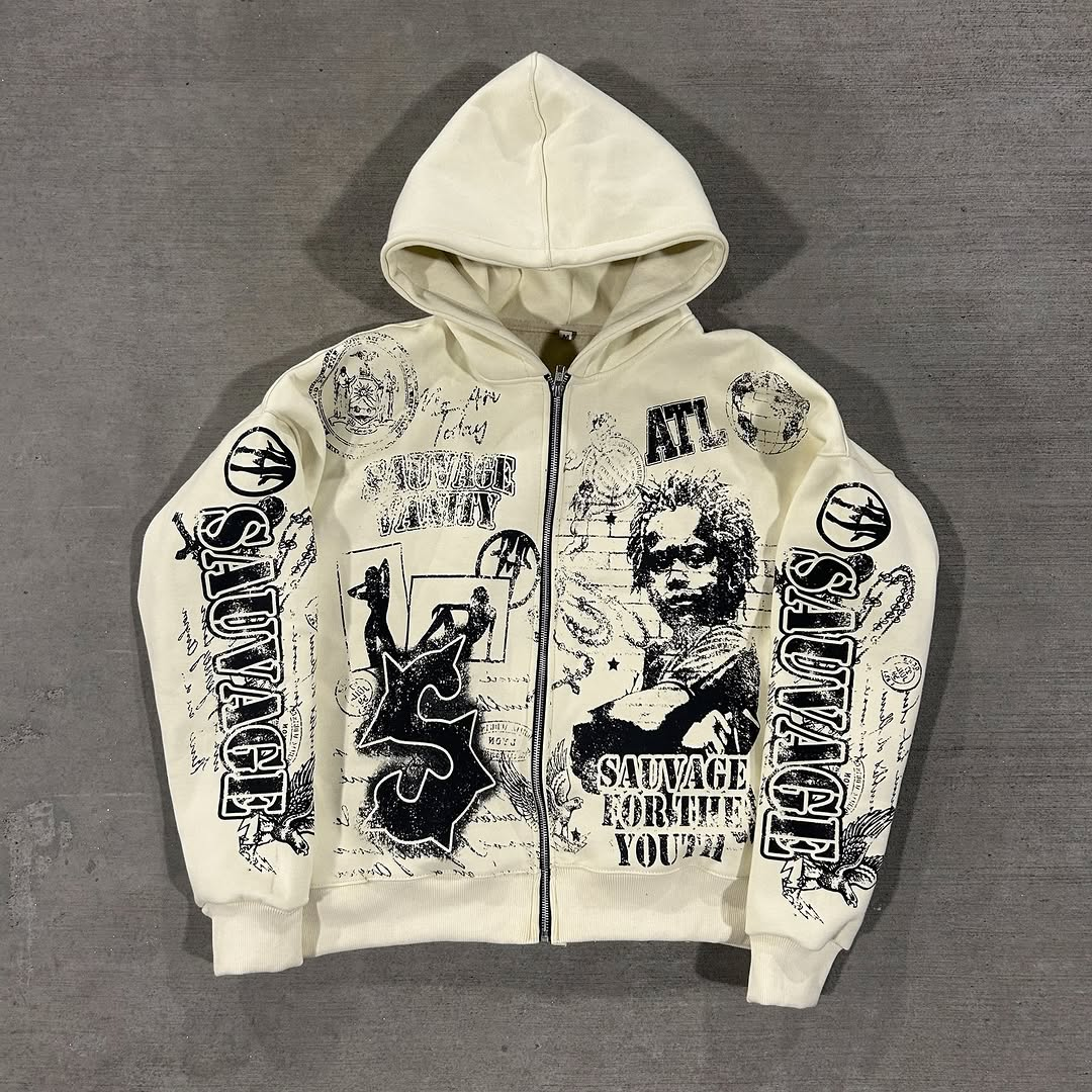 Mens Fashion Zip Up Hoodies - American Men Fashion Print Zip Up