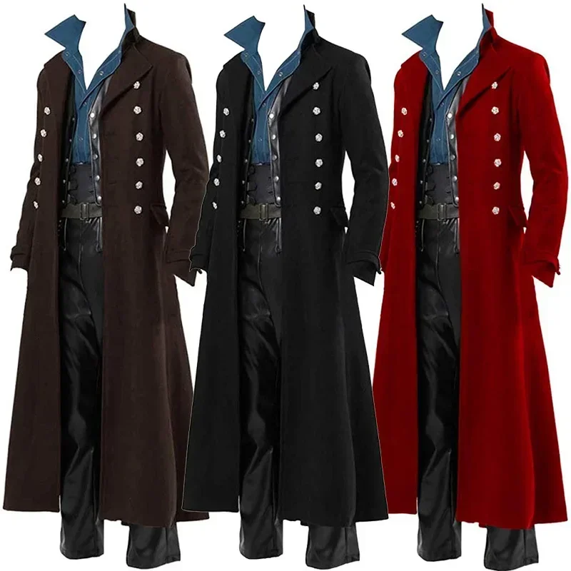 Trench Coat Men - Men's Medieval Gothic Retro Mid-Length Trench