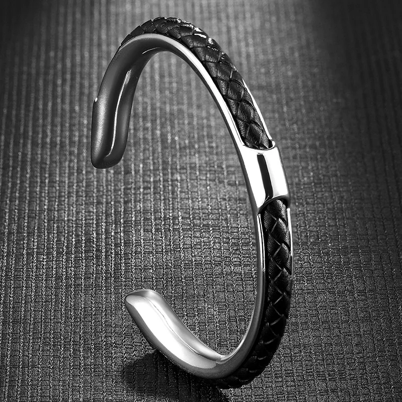 Men'S Fashion Jewelry Bracelets - Classic Men Stainless Steel Woven Leather