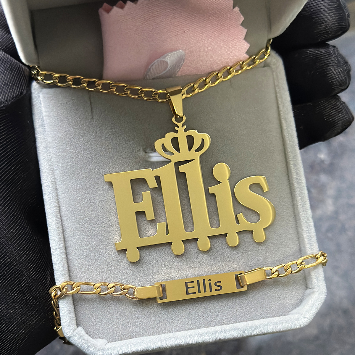 Men'S Fashion Jewelry Bracelets - Custom Little Boy Name Necklace Set