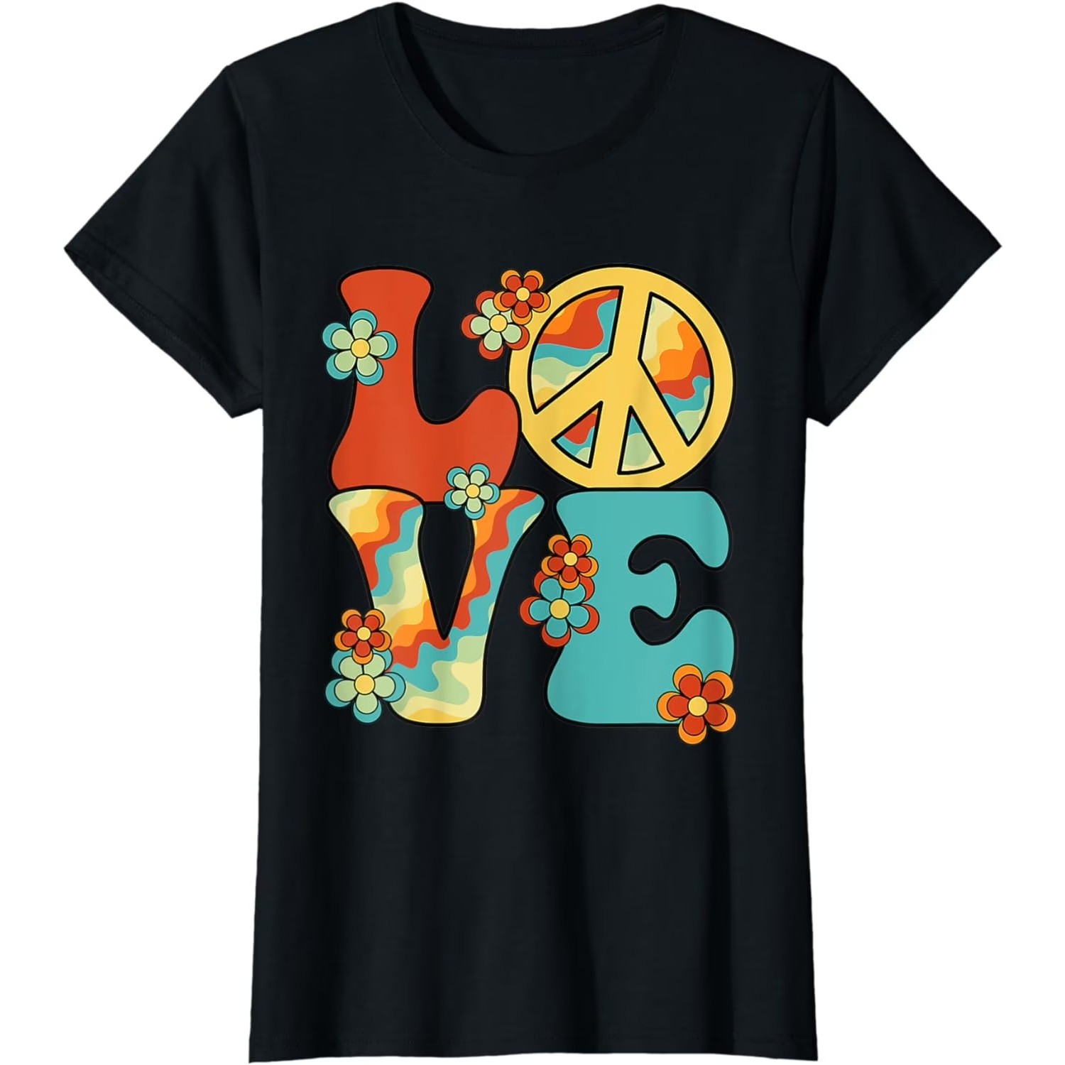 Men'S Fashion 70S - Hippie Peace Sign Love Graphic T-Shirt
