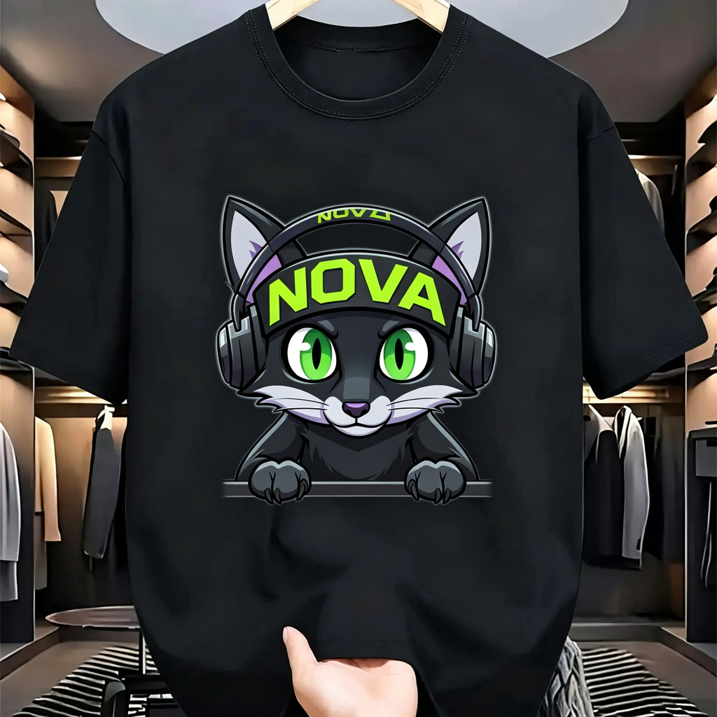 Men'S Fashion Nova - Men's Black Cotton T-Shirt Nova Cat