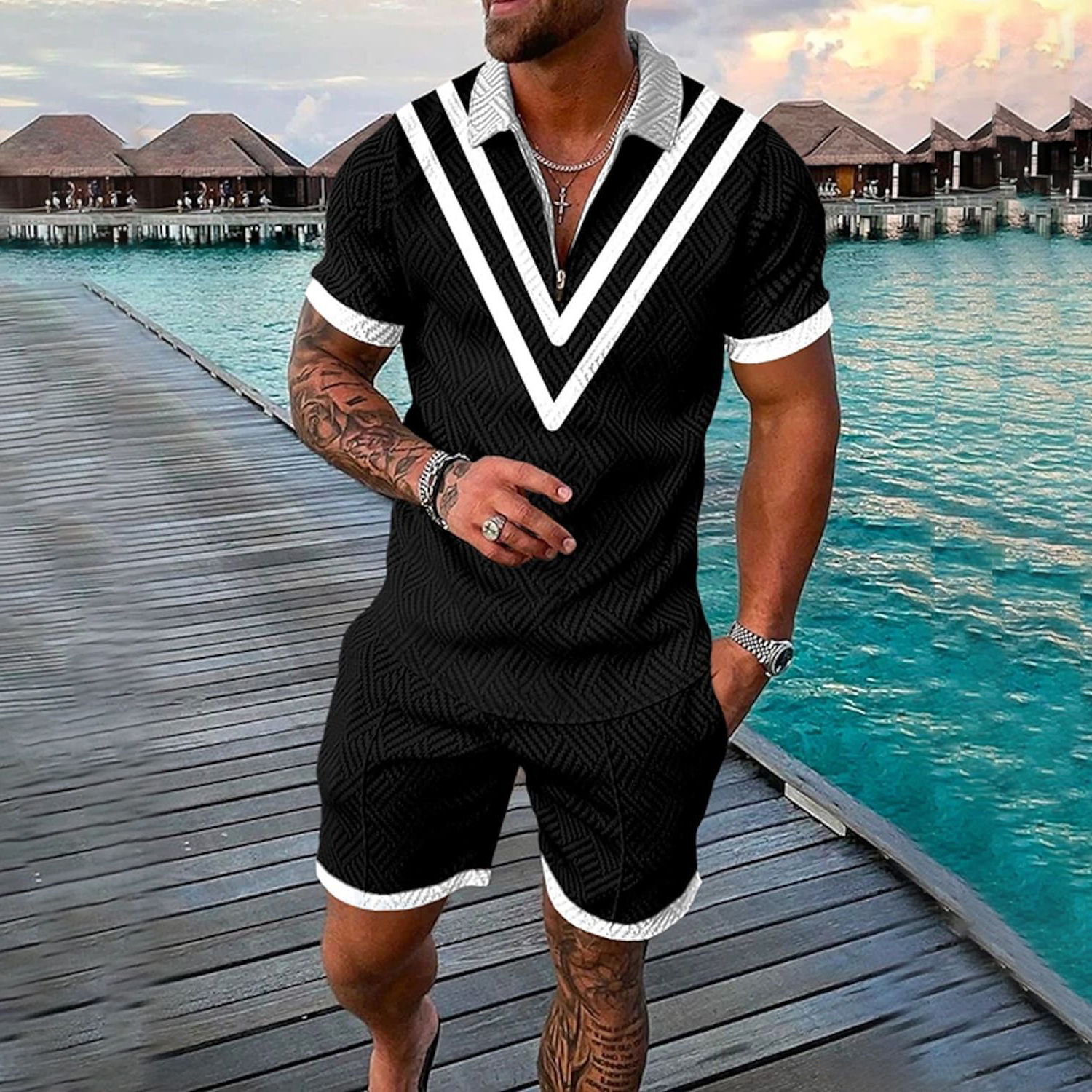 Men'S Fashion Polo - Funny 3D Printed Men's 2 Piece