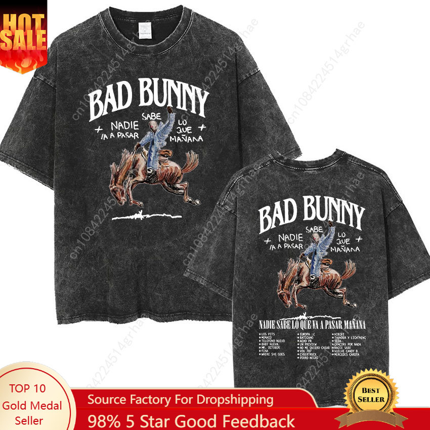 Men'S Fashion Oversized T Shirt - Bad Bunny Most Wanted Tour T