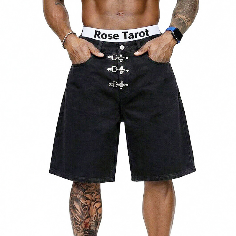 Metal Buckle Short Baggy Jeans - Jeans Pants Fashion Men recensie en prijs