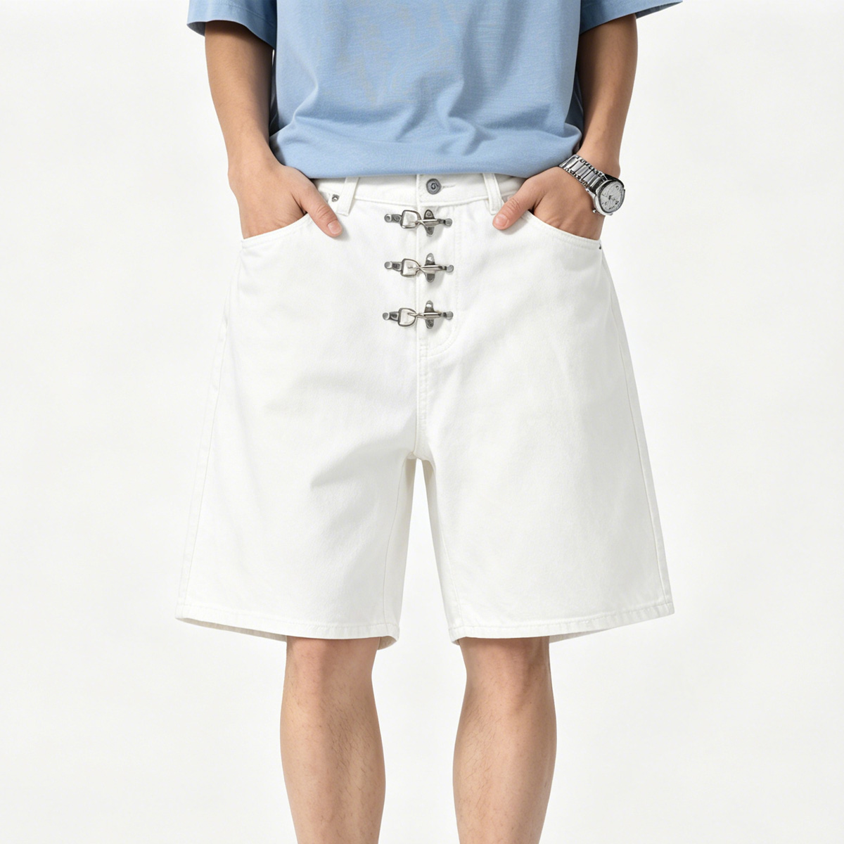 Metal Buckle Short Baggy Jeans - Jeans Pants Fashion Men recensie en prijs